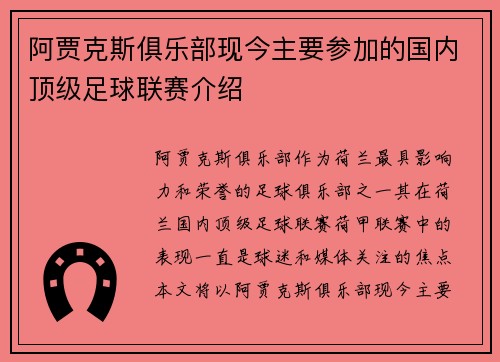 阿贾克斯俱乐部现今主要参加的国内顶级足球联赛介绍